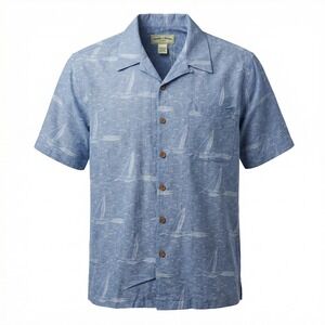 Paradise Collection by Cezani 100% Silk Aloha Shirt Large Blue Sailboat Nautical